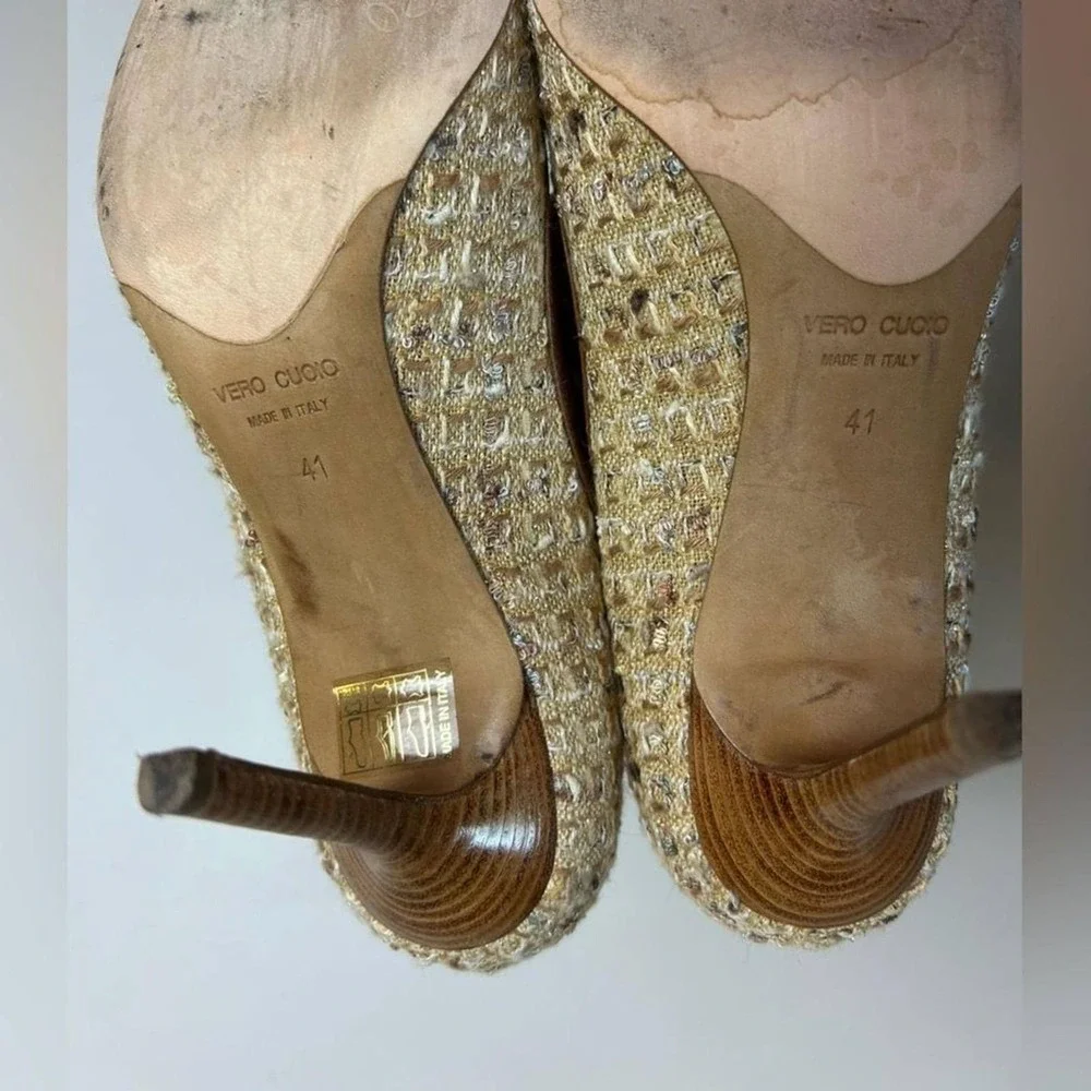 GUNMETAL Made in Italy  Brown and Tan Stiletto High Heels Fabric-Leather 41-10.5